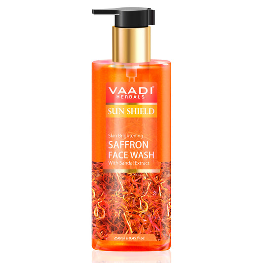 Skin Whitening Saffron Face Wash with Sandalwood - Protects Skin from Sun - Lightens Pigmentation  (250 ml / 8.5 fl oz )
