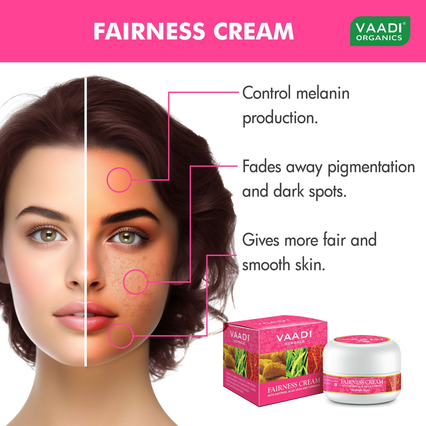 Fairness Cream with Saffron, Aloe Vera & Turmeric Extract - Lightens Marks & Blemishes Makes Skin Flawless ( 30 gms / 1.1 oz)