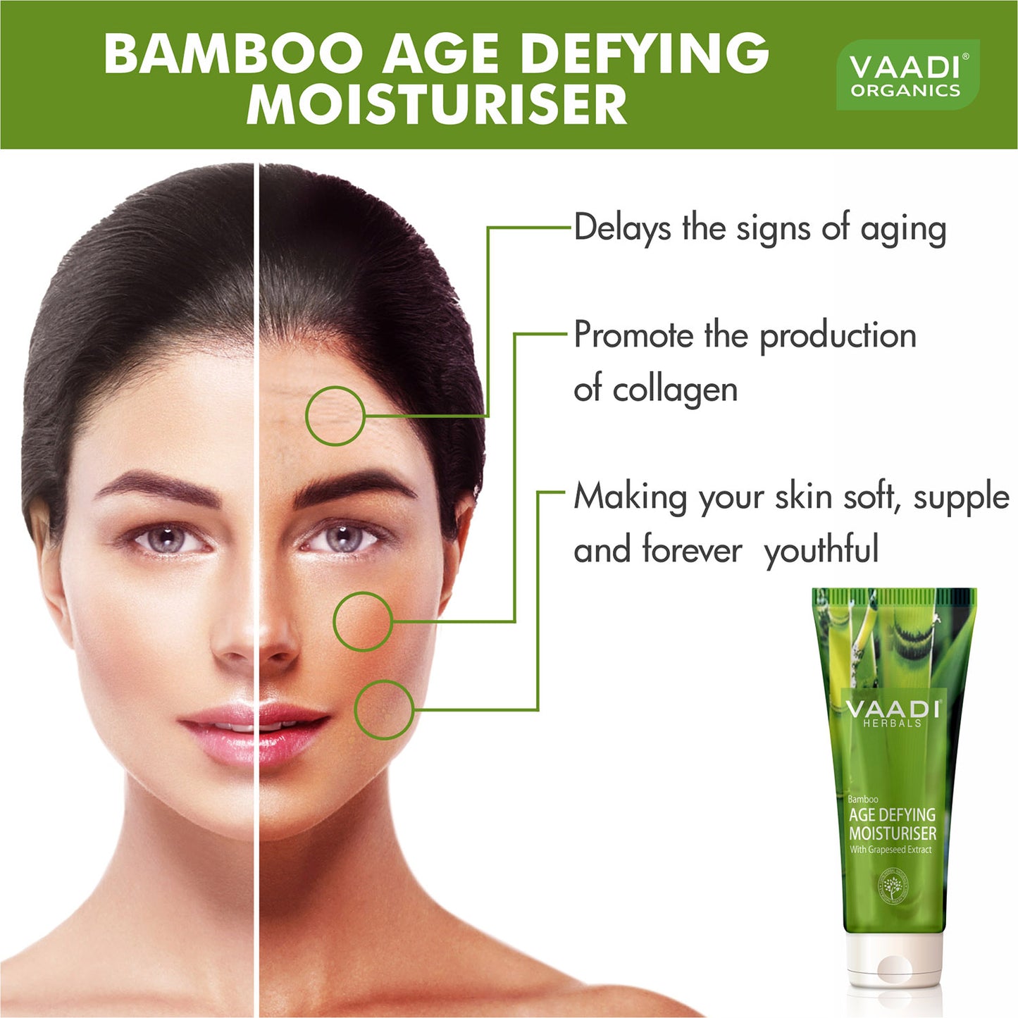 Bamboo Age Defying Moisturiser with Grapeseed Extract - Anti Oxidant Rich Keeps Skin Firm Delays Wrinkles (60 ml/ 2.1 fl oz)
