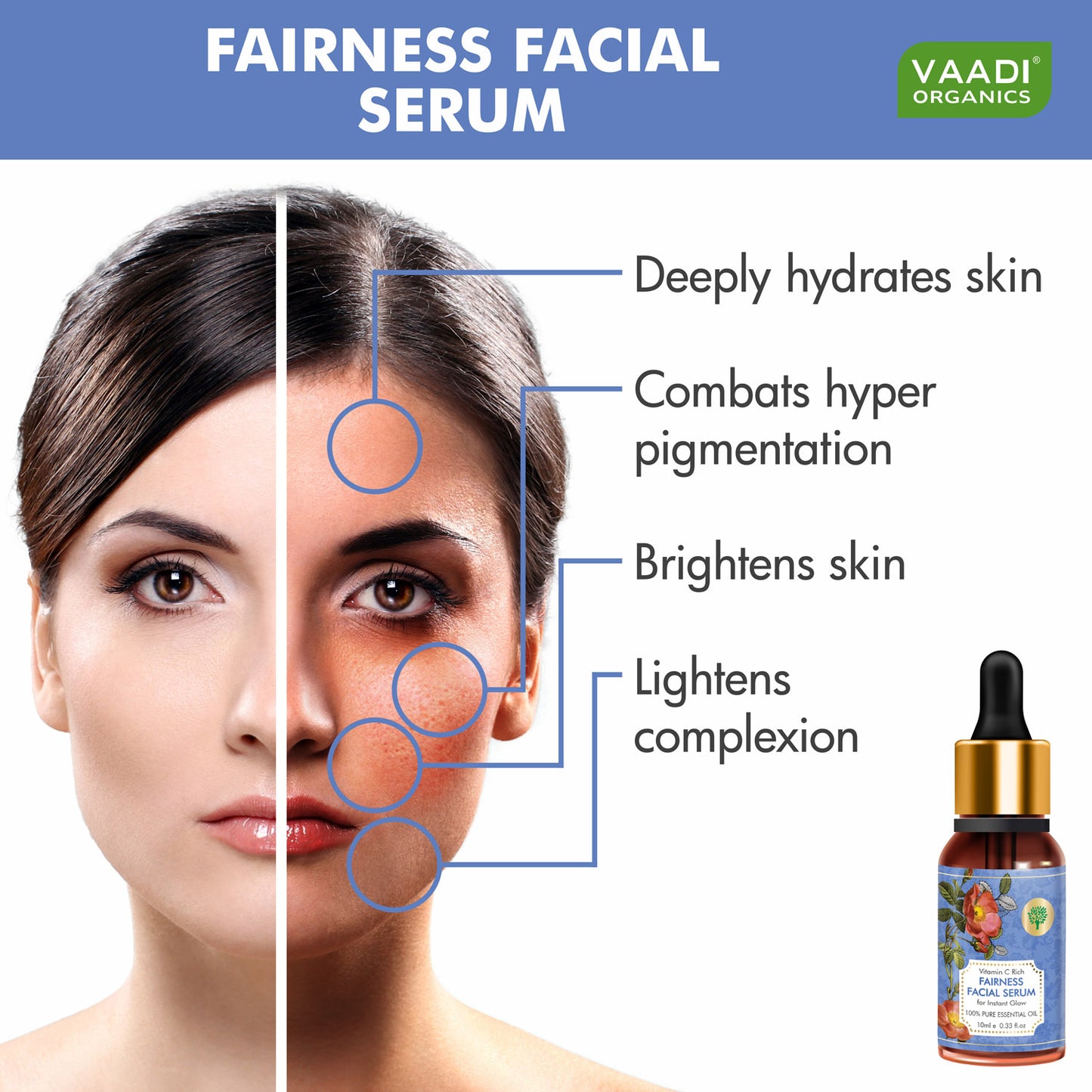 Vitamin C Fairness Facial Serum - Brightens Skin, Lightens Complexion, Protects from Sun Damage (10 ml/ 0.33 oz)