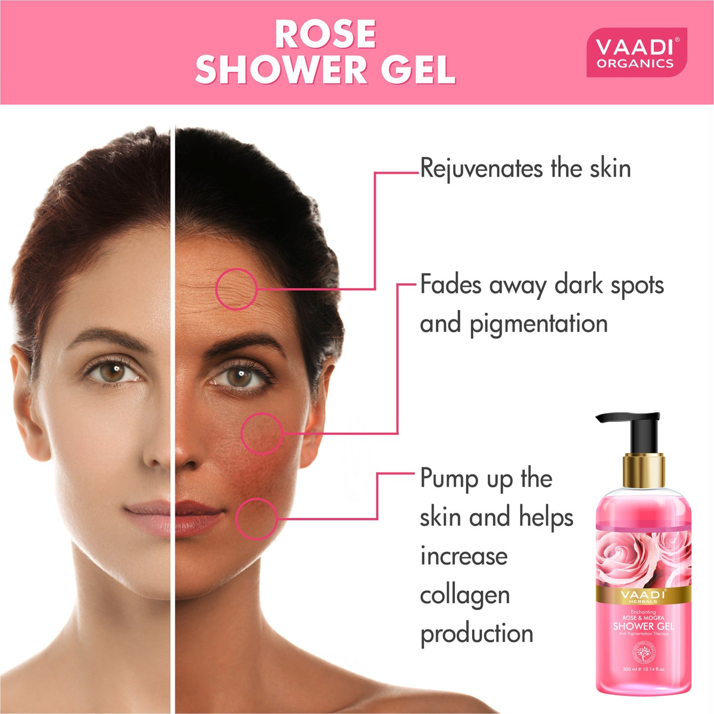 Enchanting Rose & Mogra Shower Gel - Skin Brightening Therapy Lightens Spots & Patches (300 ml / 10.2 fl oz)
