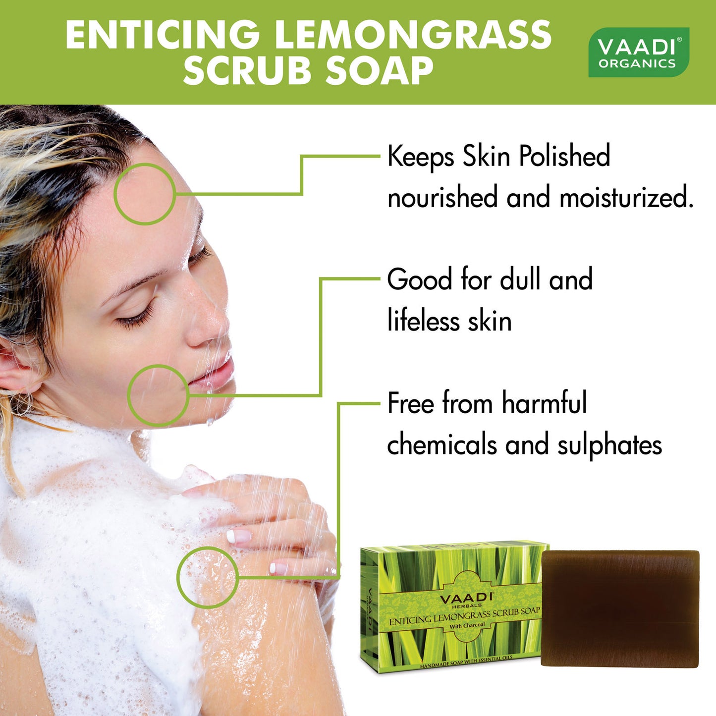 Enticing Lemongrass Soap with Charcoal - Exfoliates & Polishes Skin Makes Skin Smooth (75 gms / 2.7 oz)