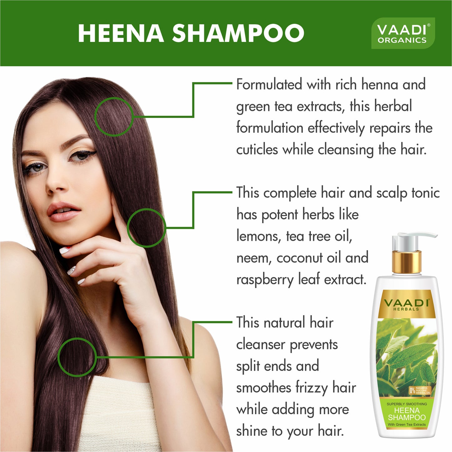 Superbly Smoothing Heena Shampoo with Green Tea Extract - Controls Dry Frizzy Hair Strengthens Hair (350 ml/12 fl oz)