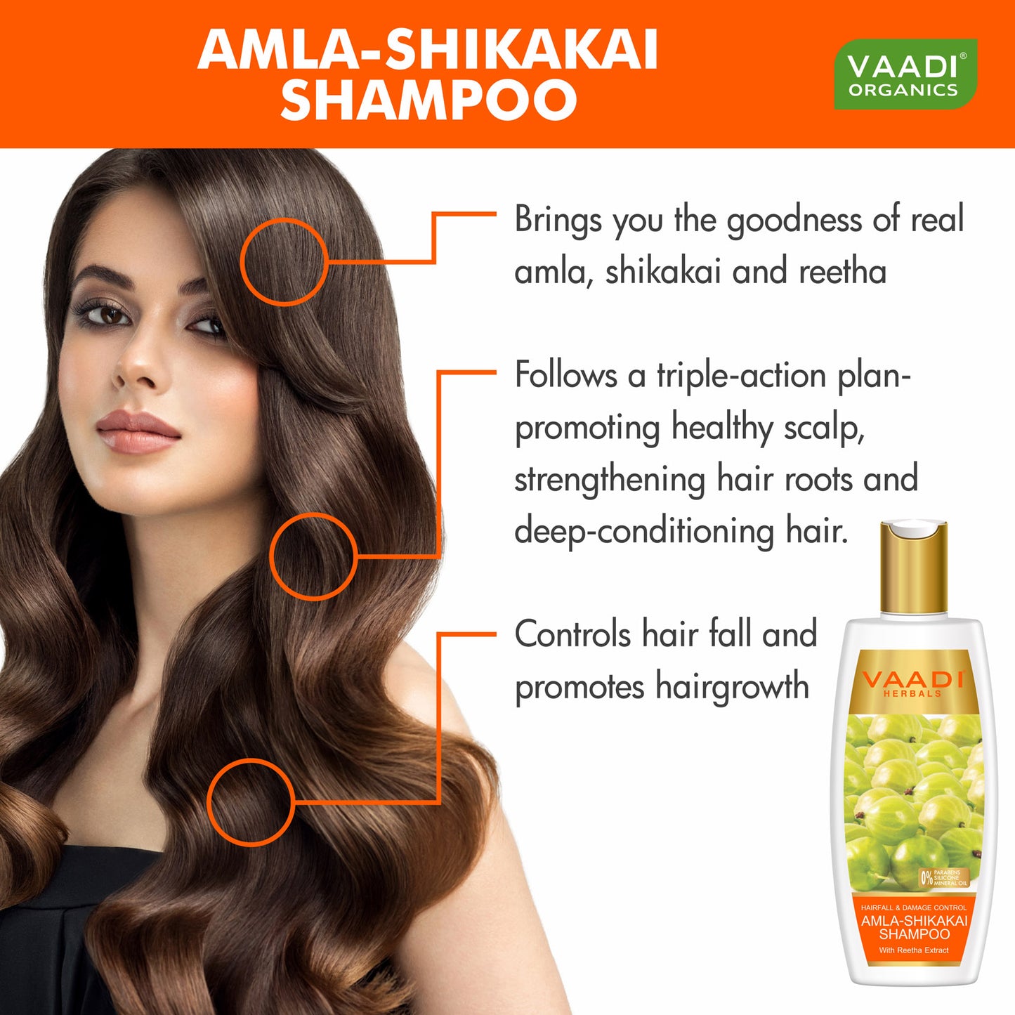 Hairfall & Damage Control amla shikakal Organic Shampoo (Indian Gooseberry Extract) - Promotes Hair Growth Adds Shine to Hair (3 x 110 ml/4 fl oz)