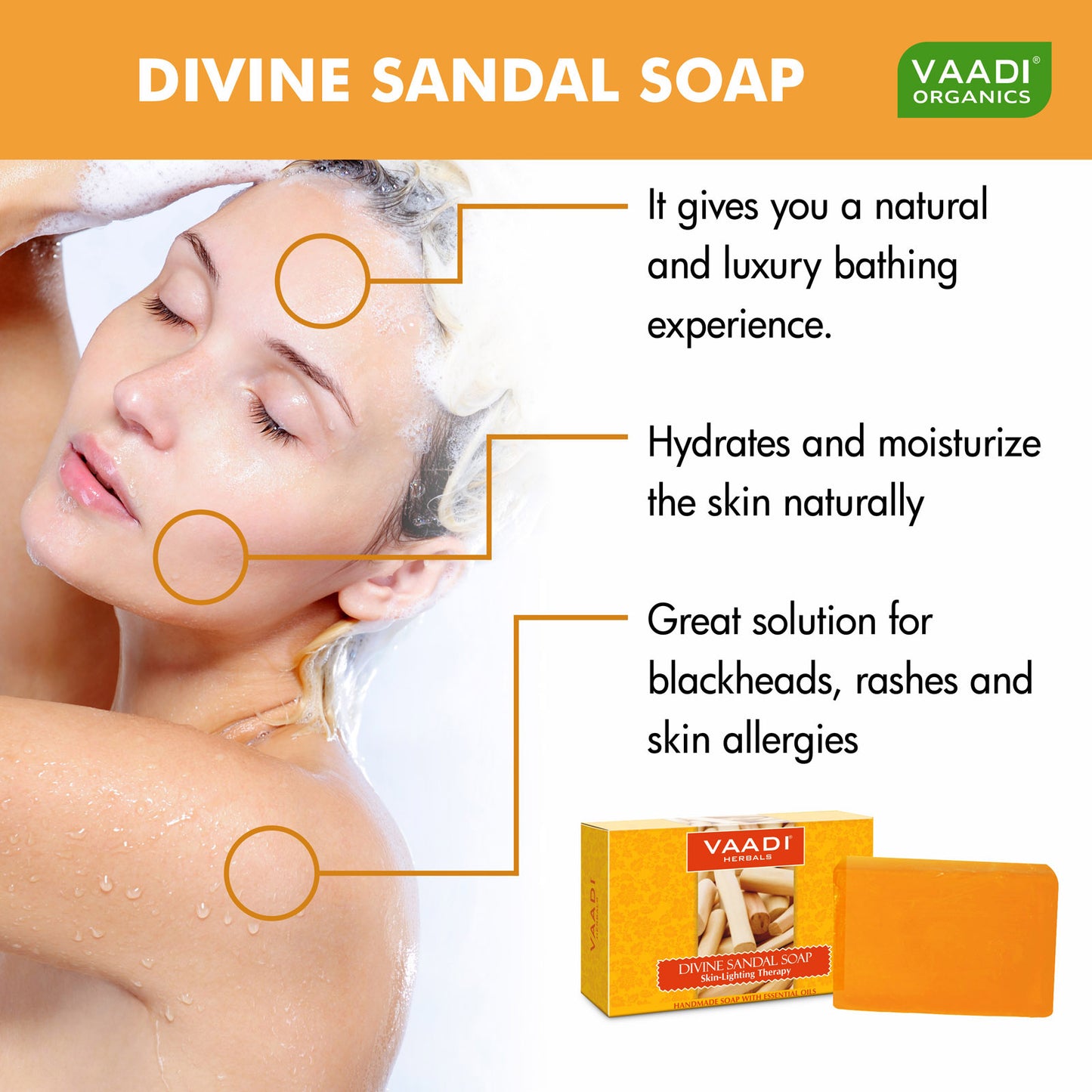 Divine Sandal Soap with Saffron & Turmeric - Skin Lightening Therapy Lightens Tan & Blemishes (75 gms / 2.7 oz)