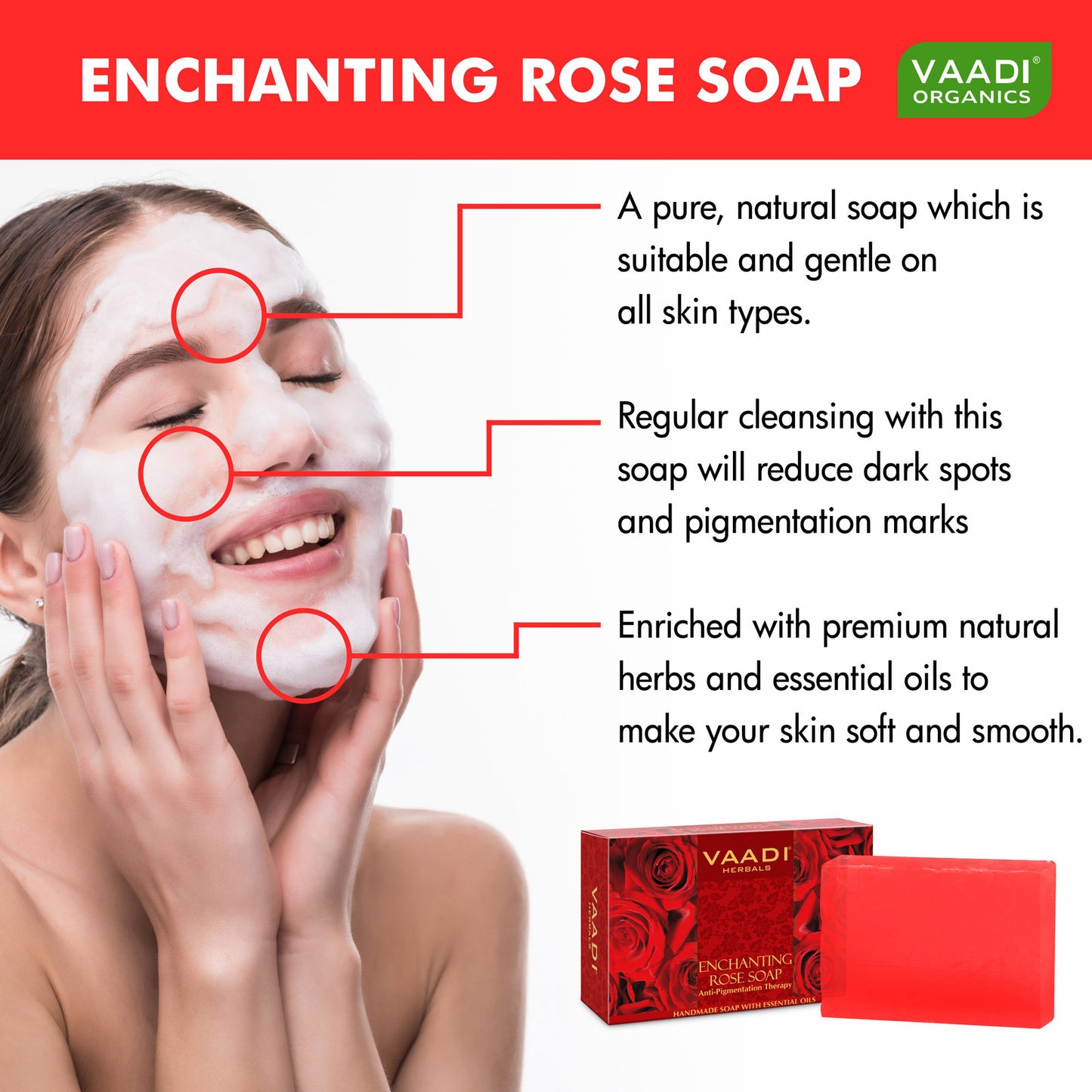 Enchanting Organic Rose Soap with Mulberry Extract - Anti Pigmentation Therapy Lightens Dark Spots & Patches (3 x 75 gms/2.7 oz)