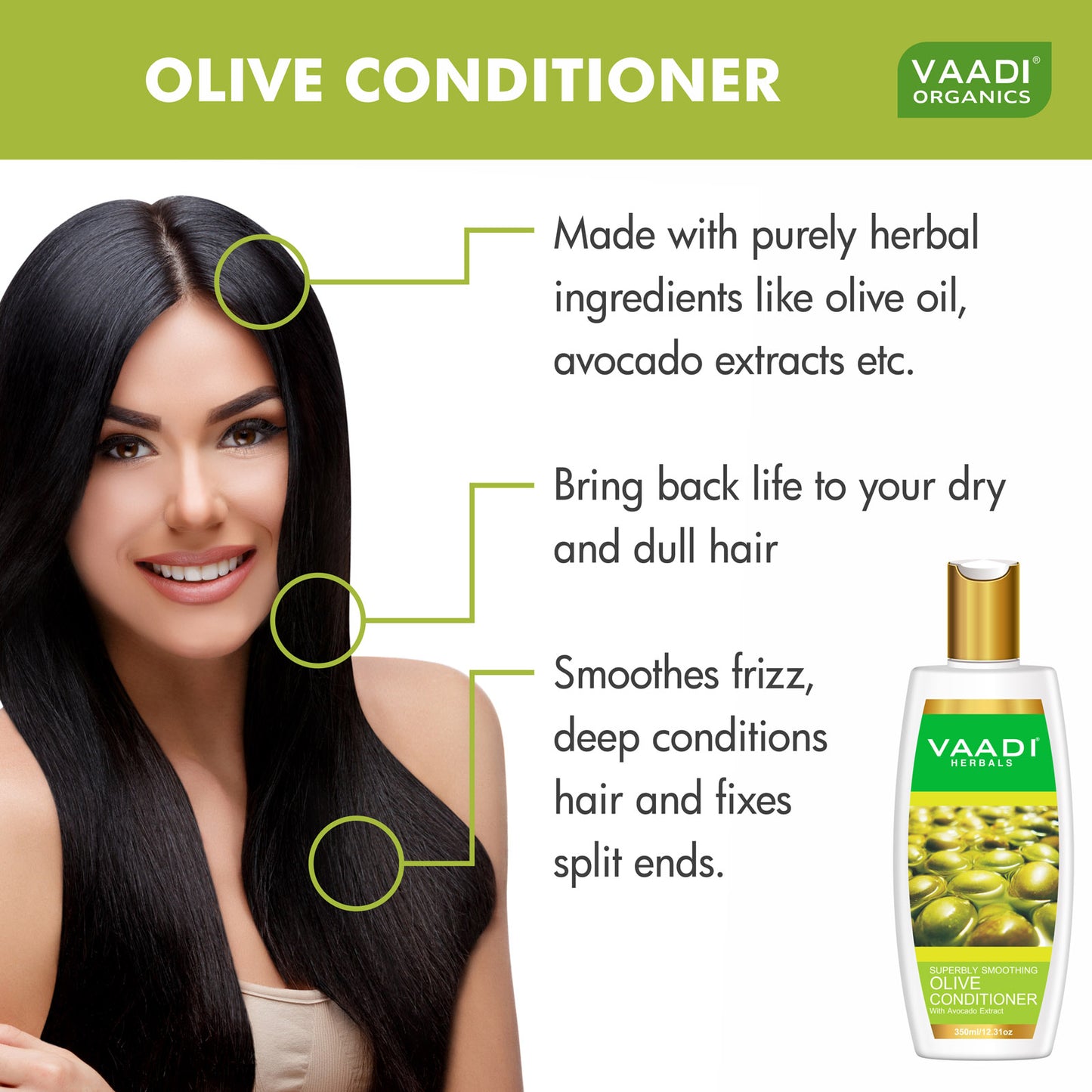 Multi Vitamin Organic Rich Olive Conditioner with Avocado Extract - Makes Hair Lustrous Adds Bounce to Hair (350 ml/ 12 fl oz)