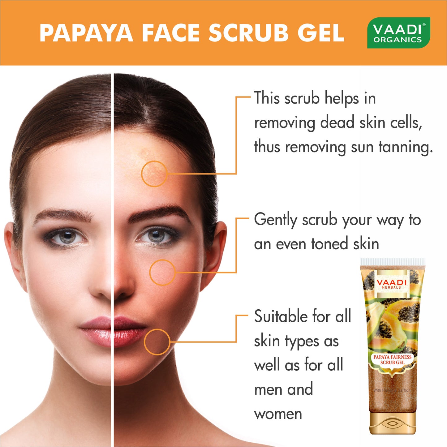 Papaya Fairness Scrub Gel with Honey & Saffron - Lightens Tan - Smoothens Skin Texture & Makes Skin Flawless (2 x 110 gms / 4 oz)