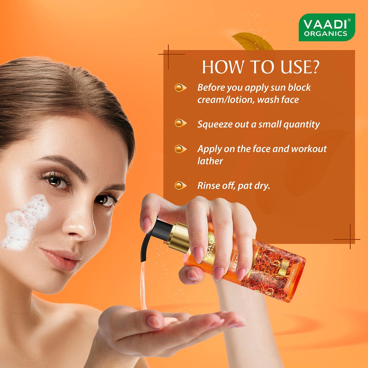 Organic Skin Whitening Saffron Face Wash With Sandal Extract (110 ml /3.72 fl oz)