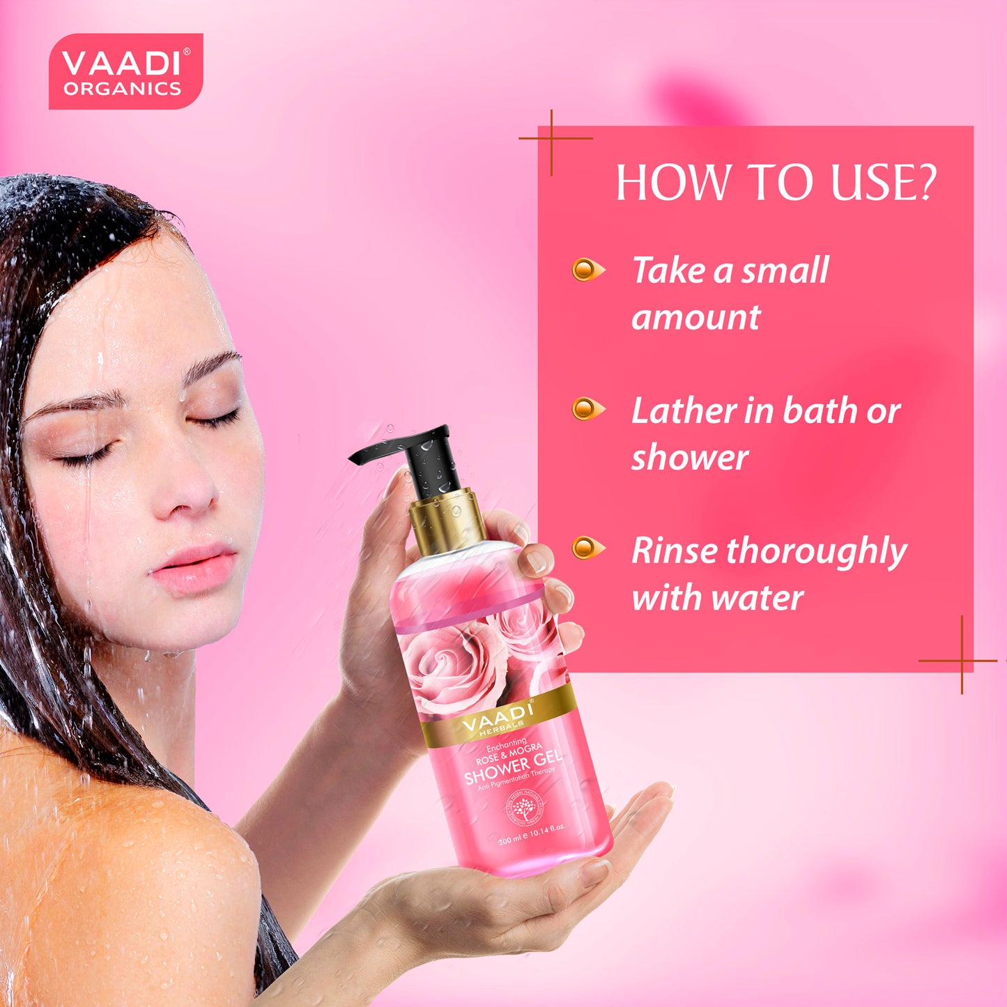 Enchanting Rose & Mogra Shower Gel - Skin Brightening Therapy Lightens Spots & Patches (300 ml / 10.2 fl oz)