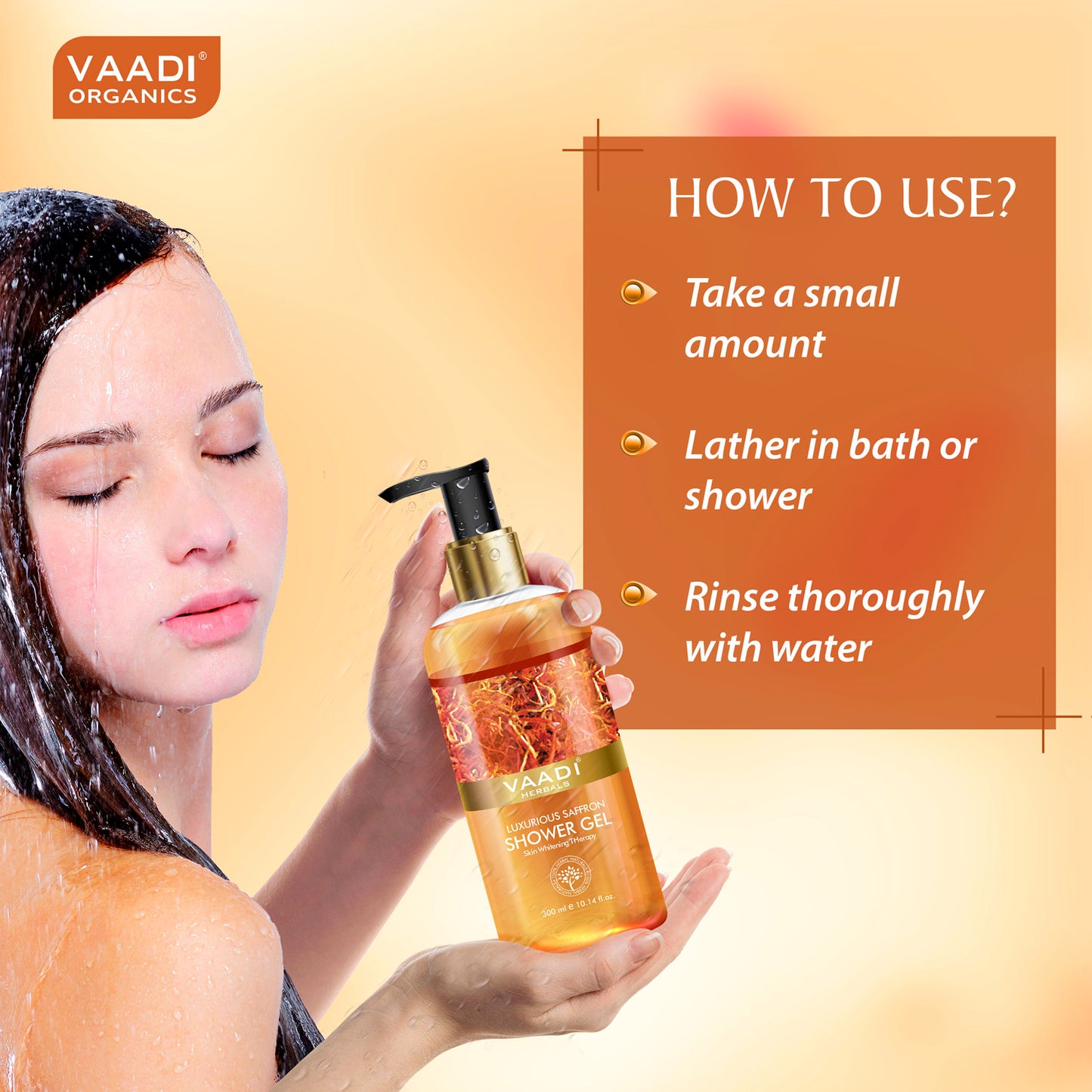 Luxurious Saffron Shower Gel - Skin Lightening Therapy - Reduces Pigmentation Marks (3 x 300 ml / 10.2 fl oz)