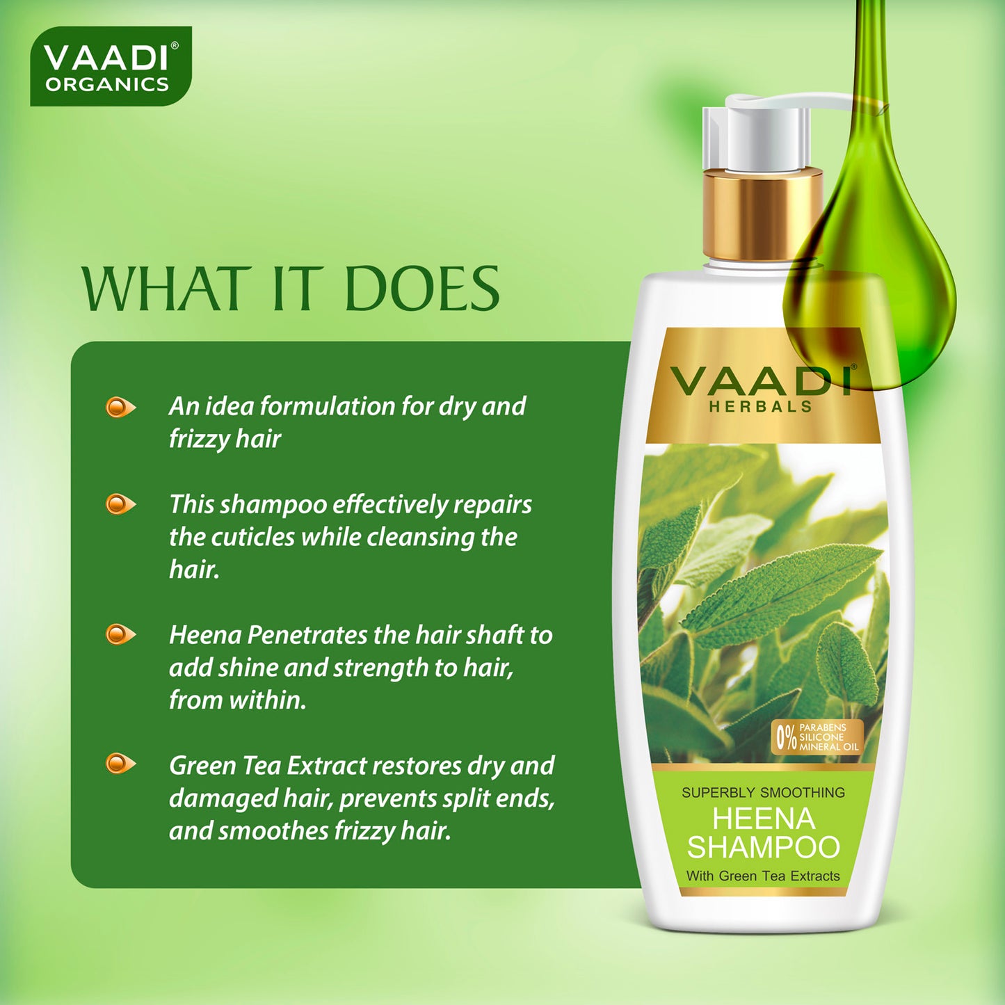Superbly Smoothing Heena Shampoo with Green Tea Extract - Controls Dry Frizzy Hair Strengthens Hair (350 ml/12 fl oz)