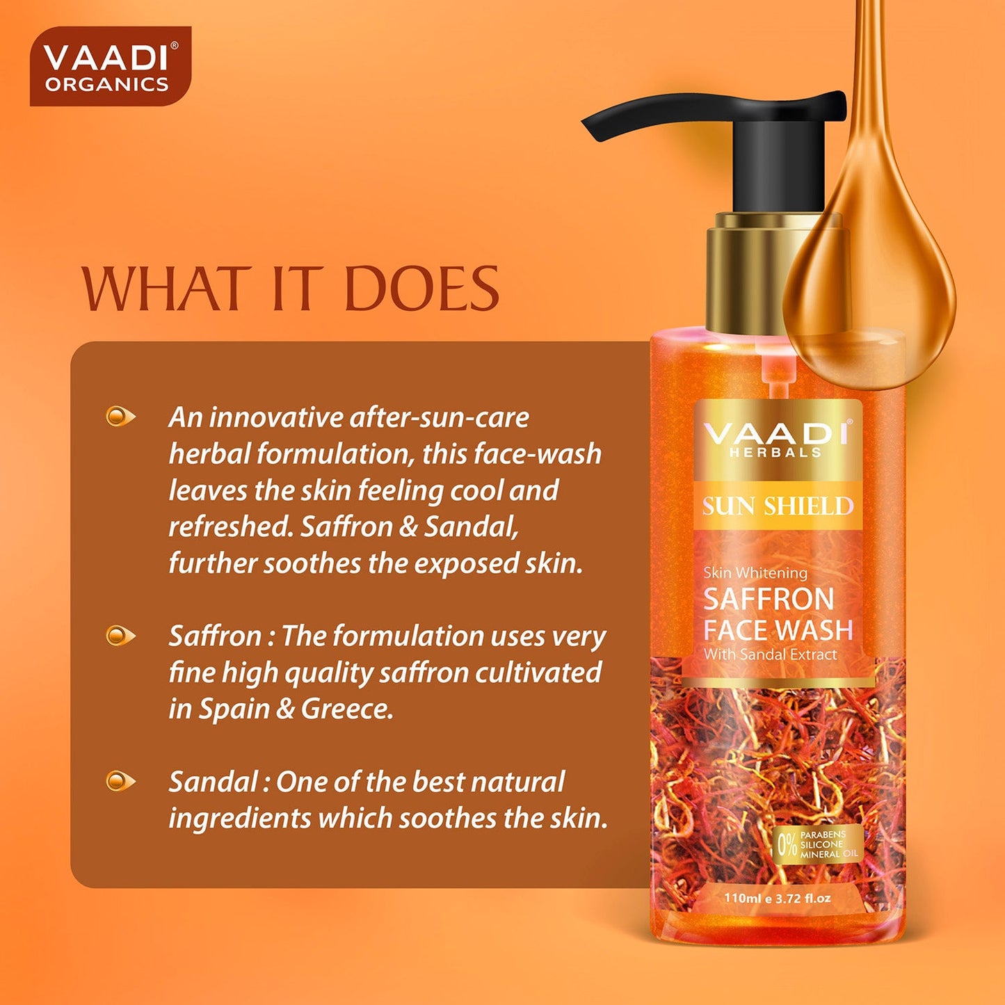 Organic Skin Whitening Saffron Face Wash With Sandal Extract (110 ml /3.72 fl oz)