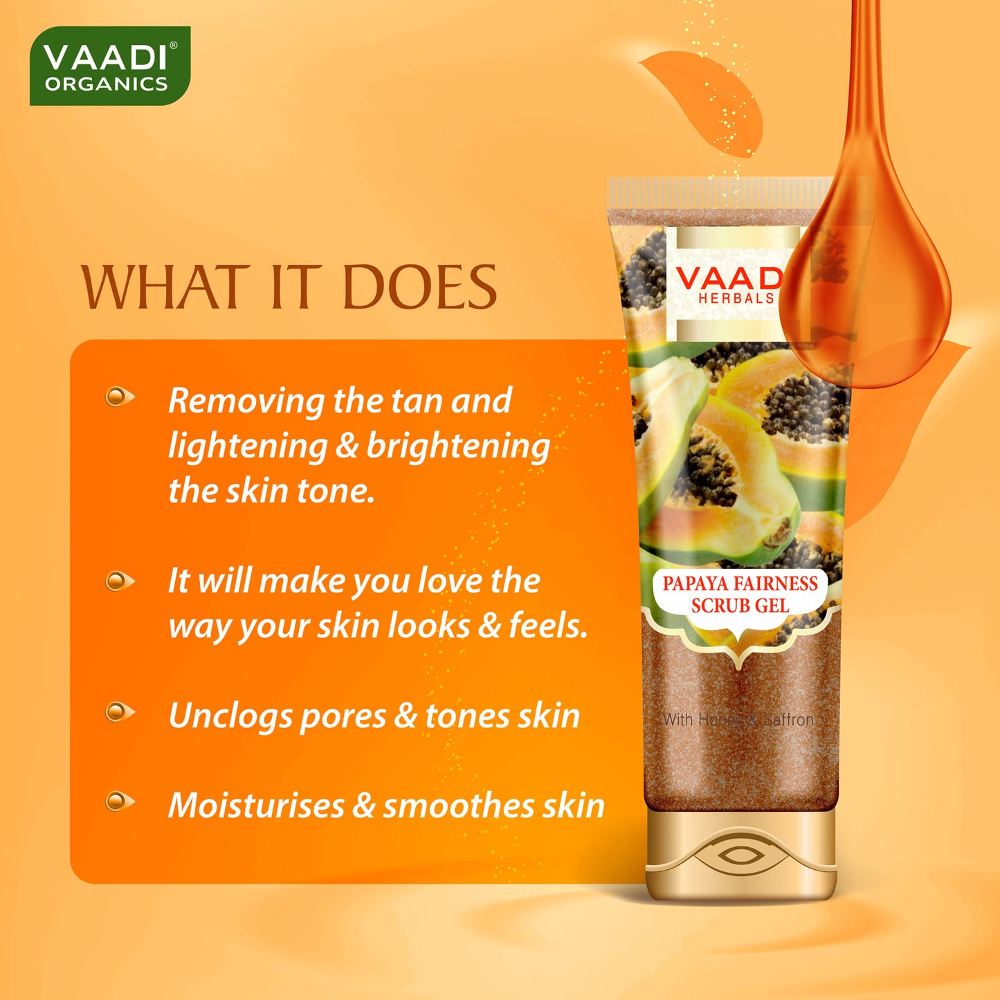 Papaya Fairness Scrub Gel with Honey & Saffron - Lightens Tan - Smoothens Skin Texture & Makes Skin Flawless (2 x 110 gms / 4 oz)