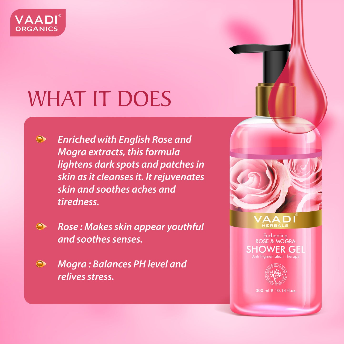 Enchanting Rose & Mogra Shower Gel - Skin Brightening Therapy Lightens Spots & Patches (300 ml / 10.2 fl oz)