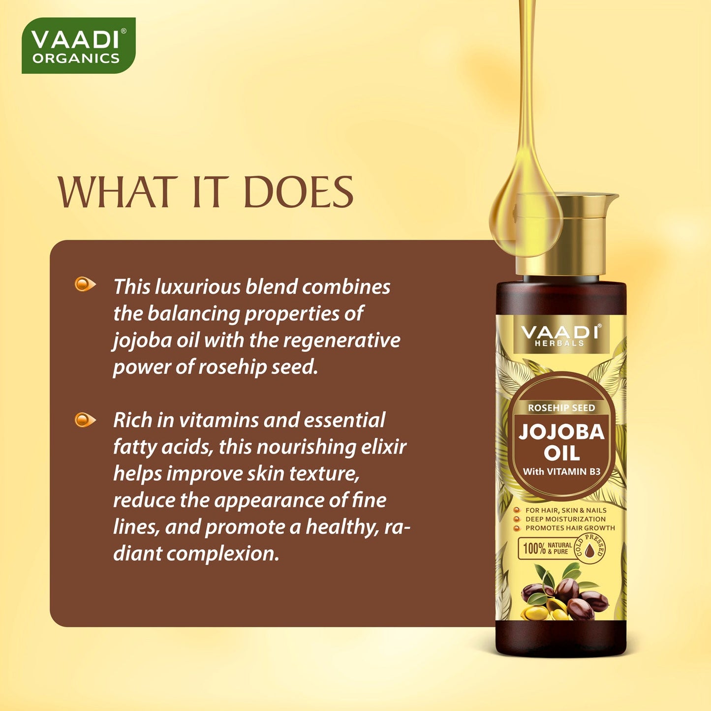 Cold Pressed Rosehip Seed Jojoba Oil with Vitamin B3-For Hair, Skin & Nails-Jojoba Oil Promotes Hair Growth-Skin Moisturisation-Anti Hair-Fall-For All Types of Skin & Hair-(120 ml / 4.05 oz)