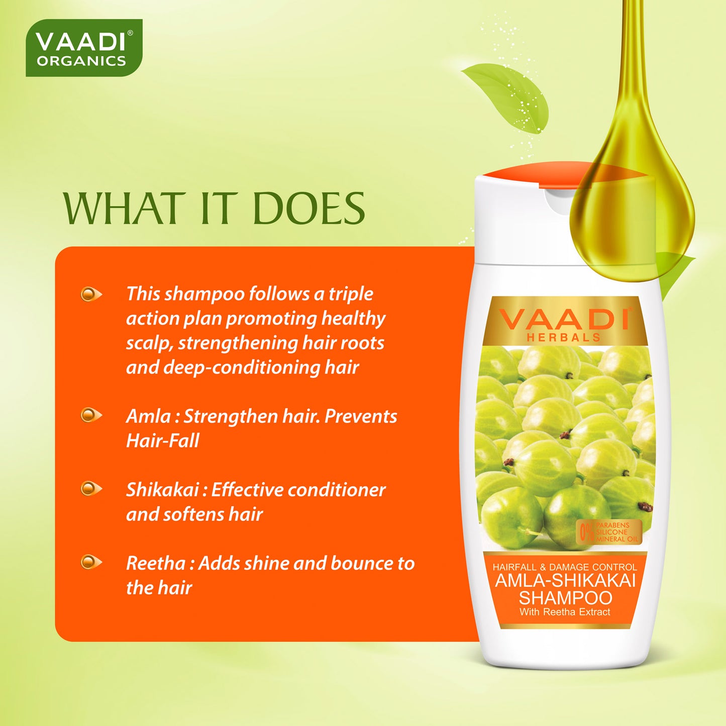 Hairfall & Damage Control amla shikakal Organic Shampoo (Indian Gooseberry Extract) - Promotes Hair Growth Adds Shine to Hair (3 x 110 ml/4 fl oz)