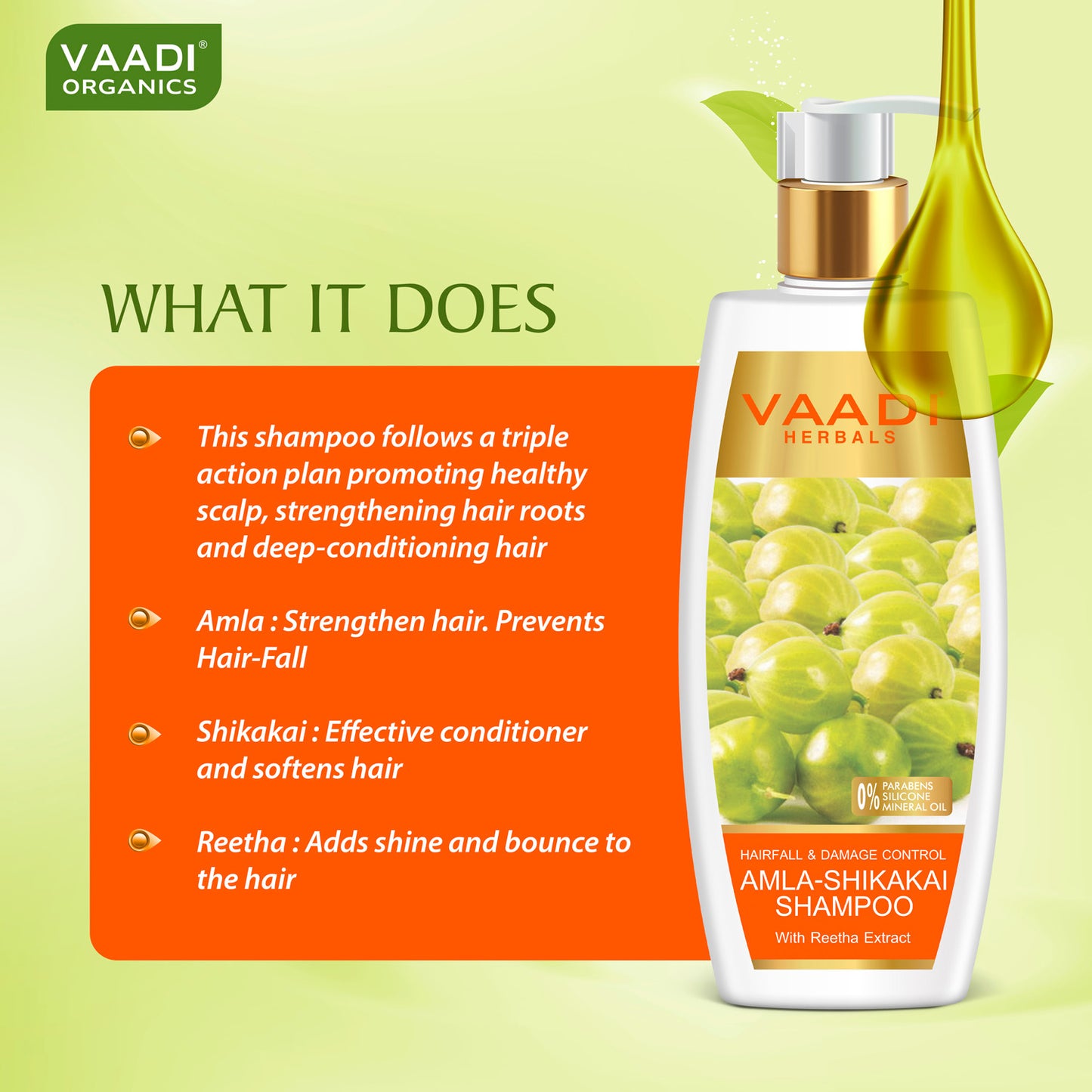 Hairfall & Damage Control amla shikakal Shampoo (Indian Gooseberry Extract) - Promotes Hair Growth Adds Shine to Hair (3 x 350 ml/12 fl oz)