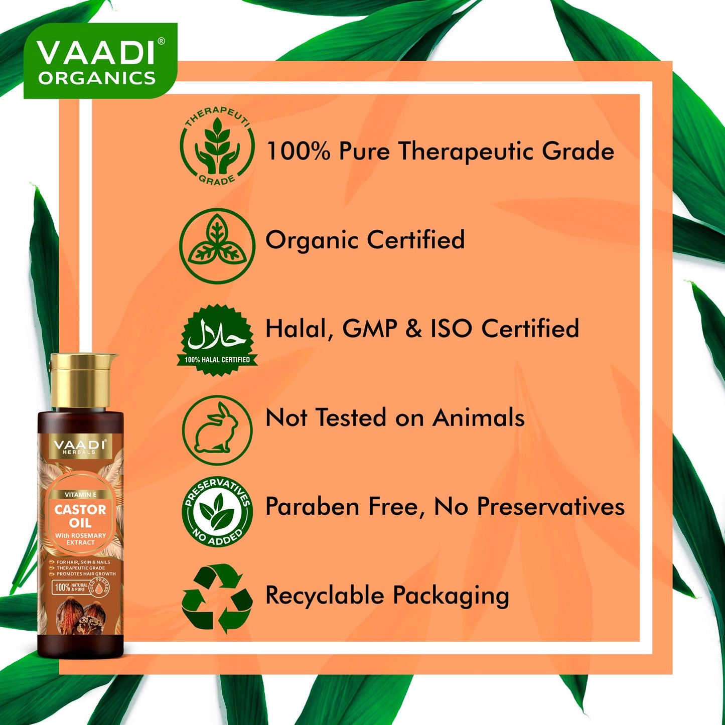 Cold Pressed Vitamin E Castor Oil with Rosemary Extract- For Hair, Skin & Nails- Promotes Hair Growth-Skin Hydrating-Strengthens Nails- Provides Shine-Reduces Hair Breakage-(120 ml / 4.05 oz)