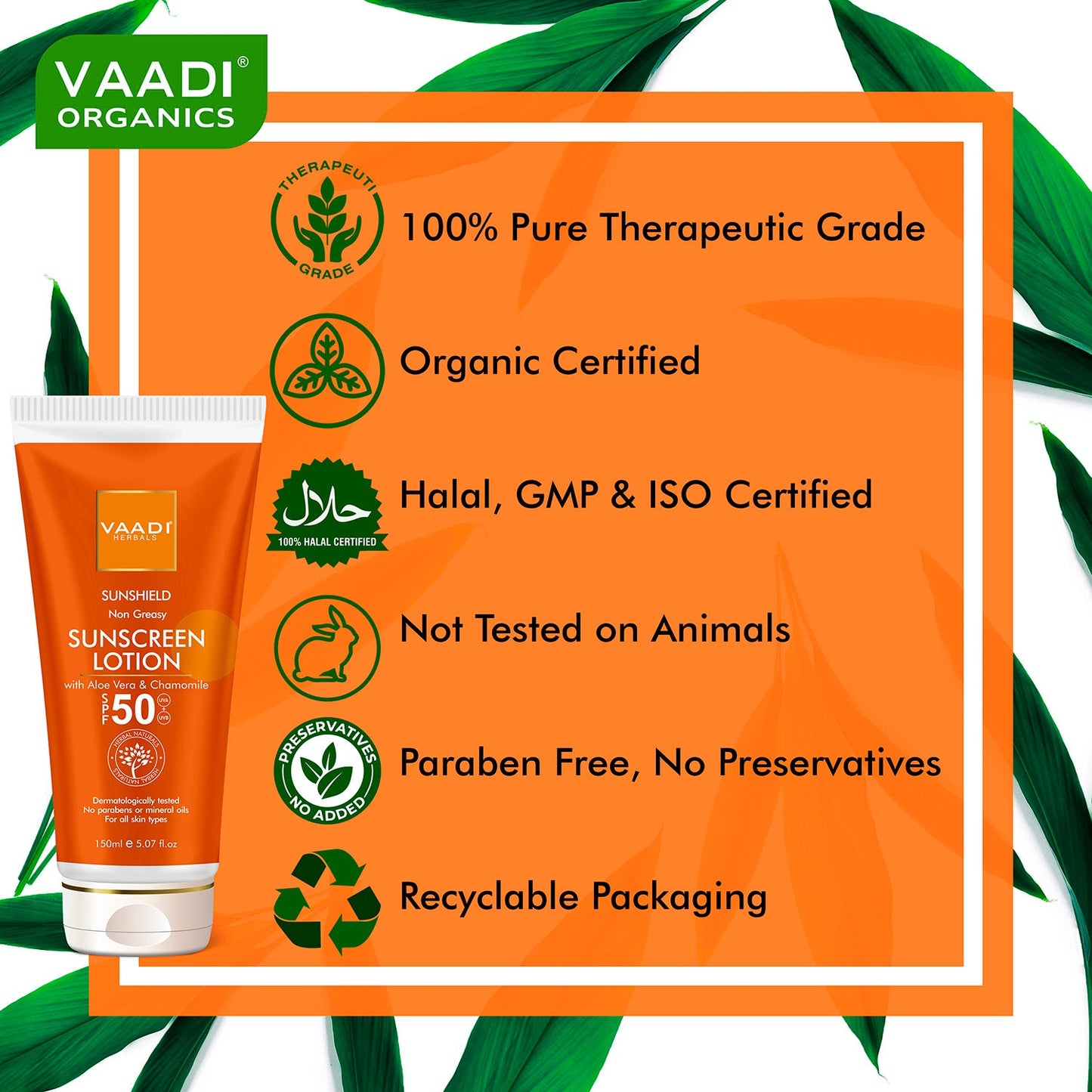 Sunscreen Lotion SPF-50 with Aloe Vera & Chamomile (150 ml / 5.07 fl oz)