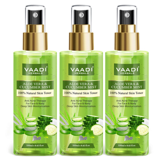 Aloe Vera & Cucumber Mist - 100% Natural Skin Toner (3 x 250 ml / 8.5 fl oz)