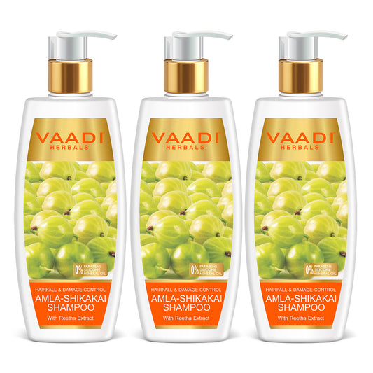 Hairfall & Damage Control amla shikakal Shampoo (Indian Gooseberry Extract) - Promotes Hair Growth Adds Shine to Hair (3 x 350 ml/12 fl oz)