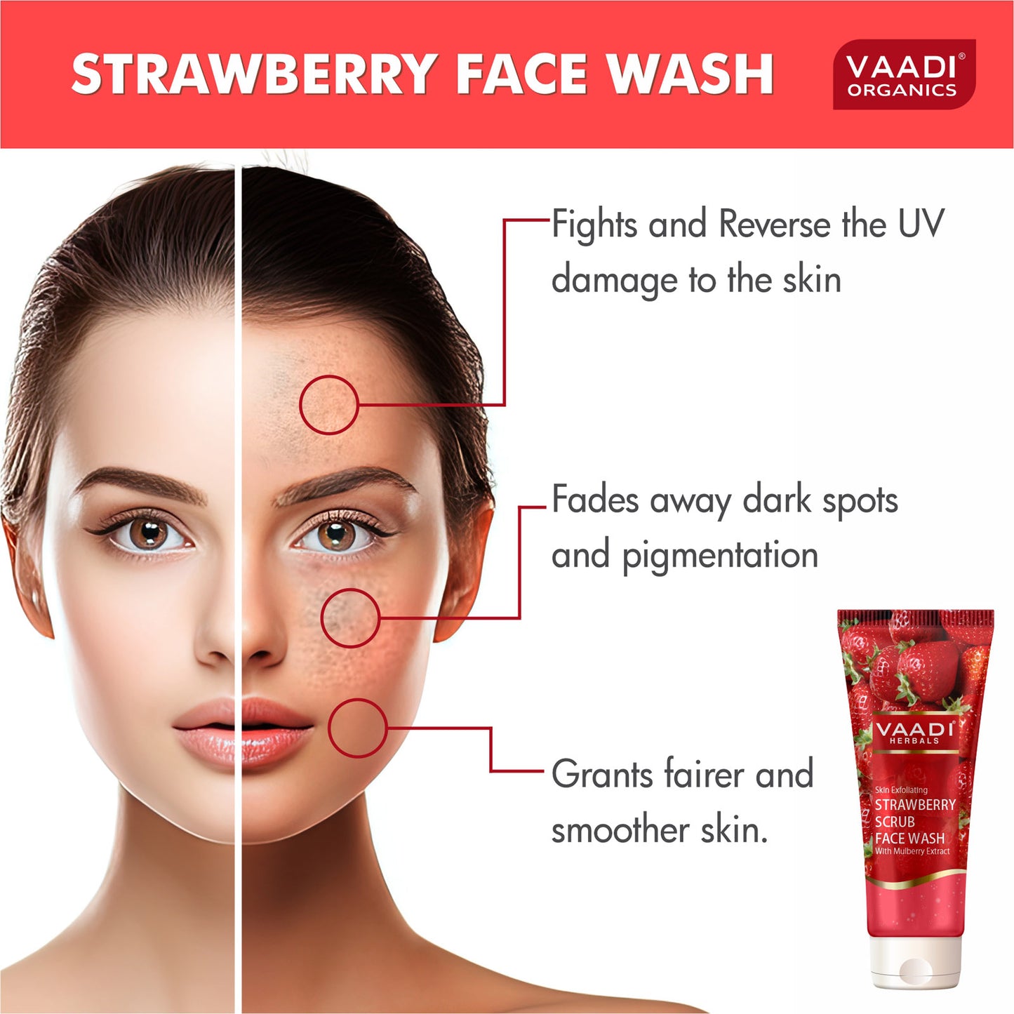Skin Exfoliating Organic Strawberry Scrub Face Wash with Mulberry Extract - Removes Dead Skin Deeply Nourishes Skin (60ml/ 21.1 fl oz)