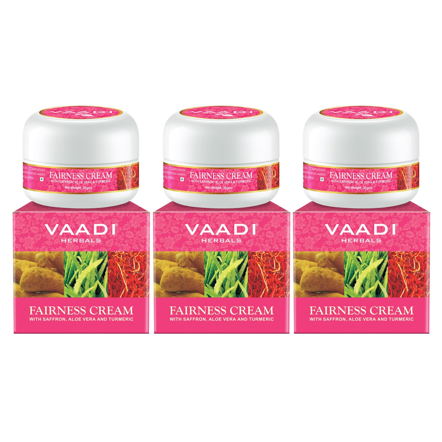 Fairness Cream with Saffron, Aloe Vera & Turmeric Extract - Lightens Marks & Blemishes - Makes Skin Flawless ( 3 x 30 gms / 1.1 oz)