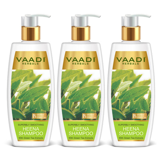 Superbly Smoothing Heena Shampoo with Green Tea Extract - Controls Dry Frizzy Hair Strengthens Hair (3 x 350 ml/12 fl oz)
