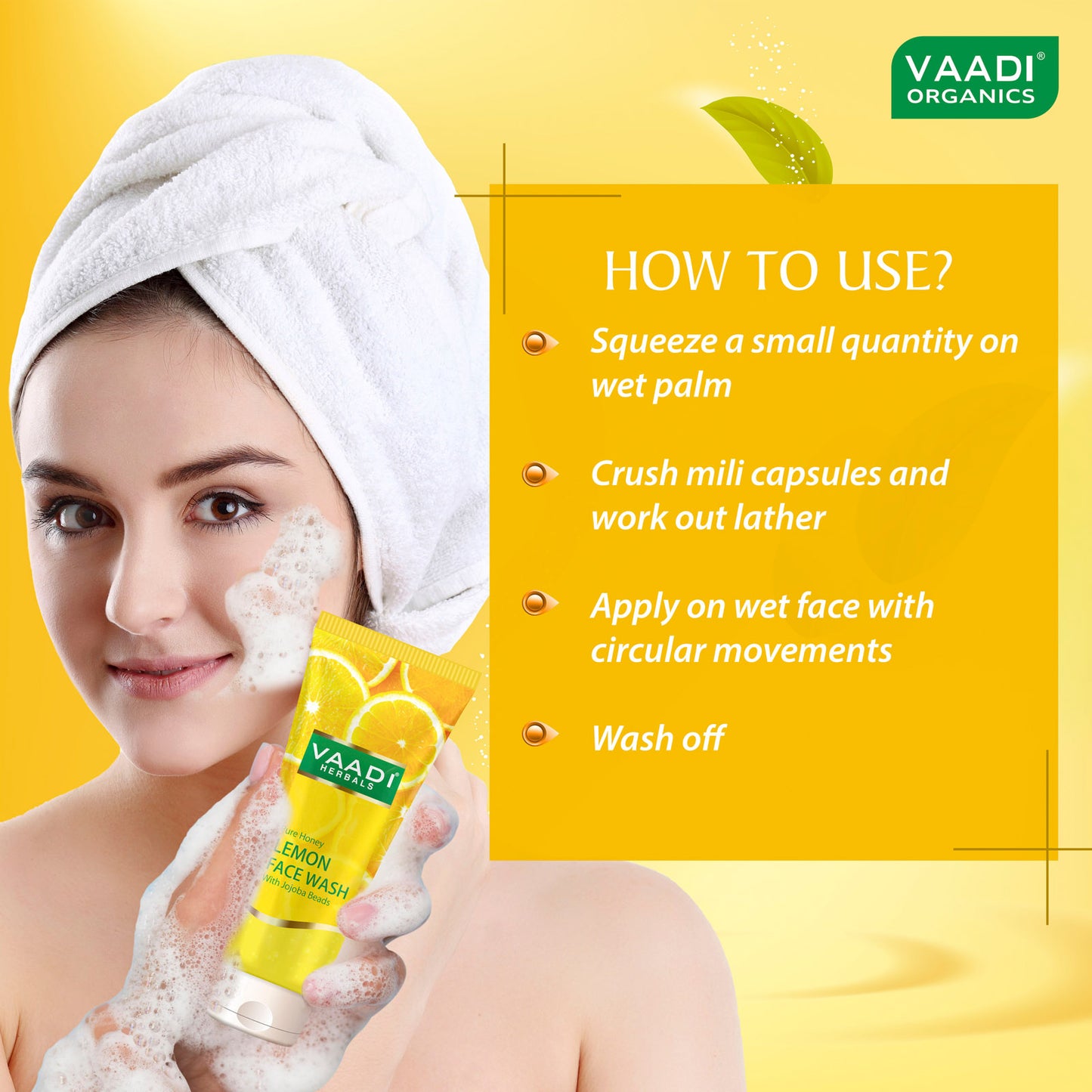 Skin Hydrating Organic Lemon Face Wash with Jojoba Beads - Removes Excess Oil Prevents Acne (60 ml / 2.1 fl oz)