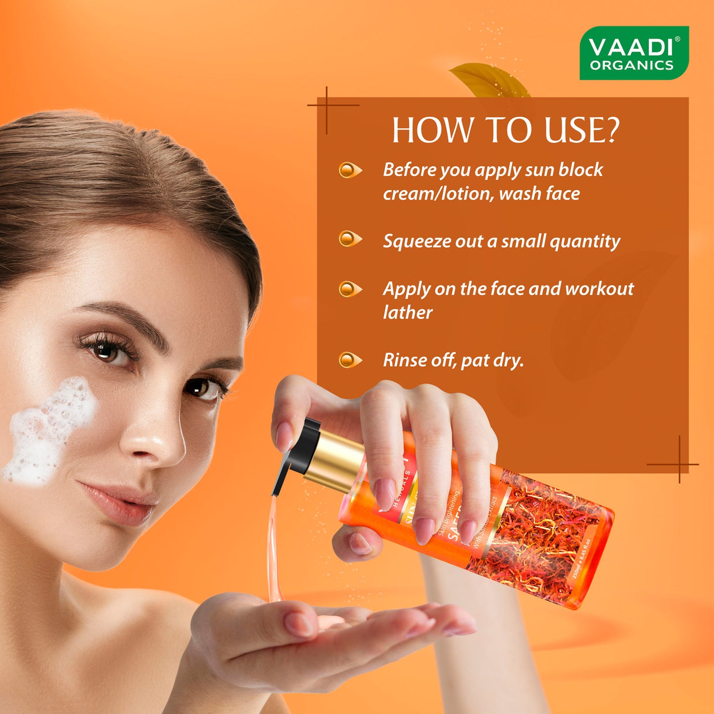 Skin Whitening Saffron Face Wash with Sandalwood - Protects Skin from Sun - Lightens Pigmentation  (250 ml / 8.5 fl oz )
