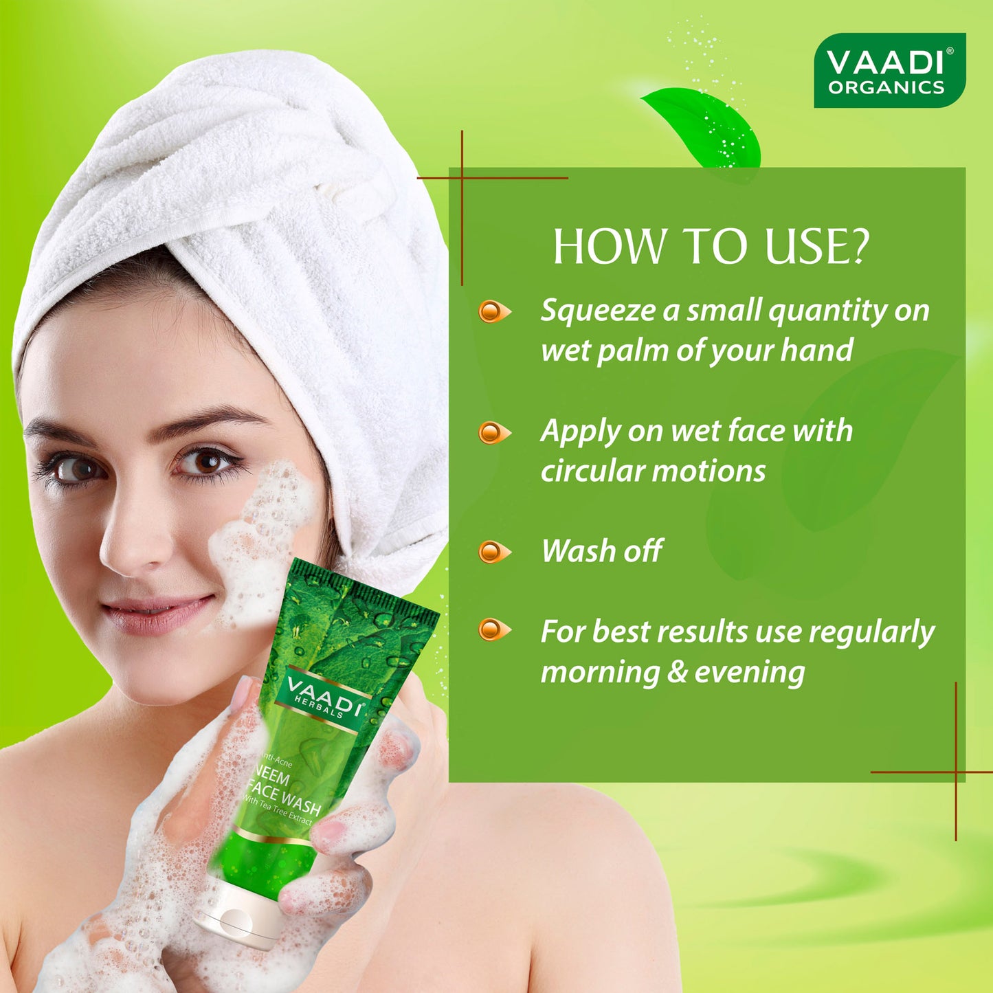 Anti Acne Organic Neem Face Wash with Tea Tree Extract - Controls Acne Heals Skin ( 4 x 60 ml/2.1 fl oz)