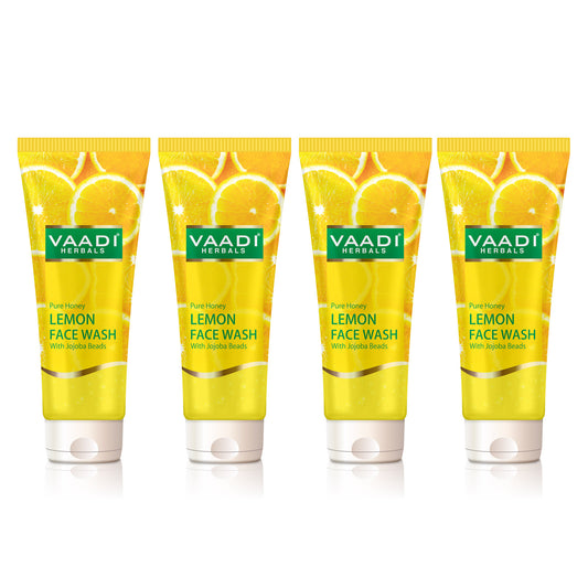 Skin Hydrating Lemon Face Wash with Jojoba Beads - Removes Excess Oil Prevents Acne (4 x 60 ml / 2.1 fl oz)