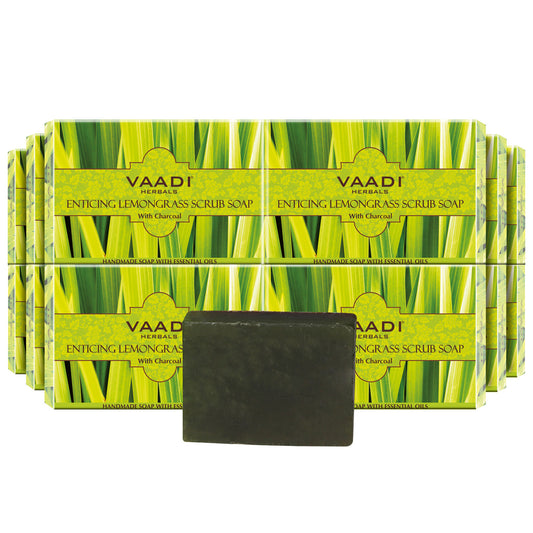 Enticing Lemongrass Soap with Charcoal - Exfoliates & Polishes Skin - Makes Skin Smooth (12 x 75 gms / 2.7 oz)