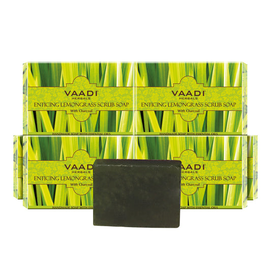 Enticing Lemongrass Soap with Charcoal - Exfoliates & Polishes Skin - Makes Skin Smooth (6 x 75 gms / 2.7 oz)