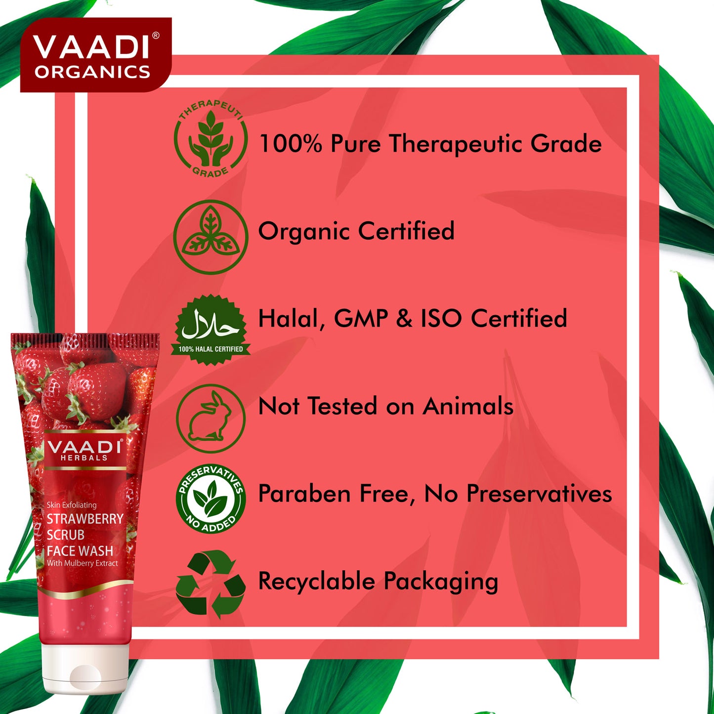 Skin Exfoliating Organic Strawberry Scrub Face Wash with Mulberry Extract - Removes Dead Skin Deeply Nourishes Skin (60ml/ 21.1 fl oz)
