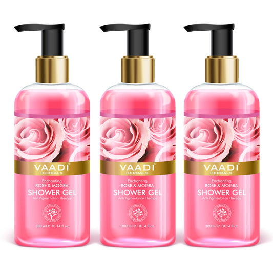 Enchanting Rose & Mogra Shower Gel - Skin Brightening Therapy - Lightens Spots & Patches (3 x 300 ml / 10.2 fl oz)