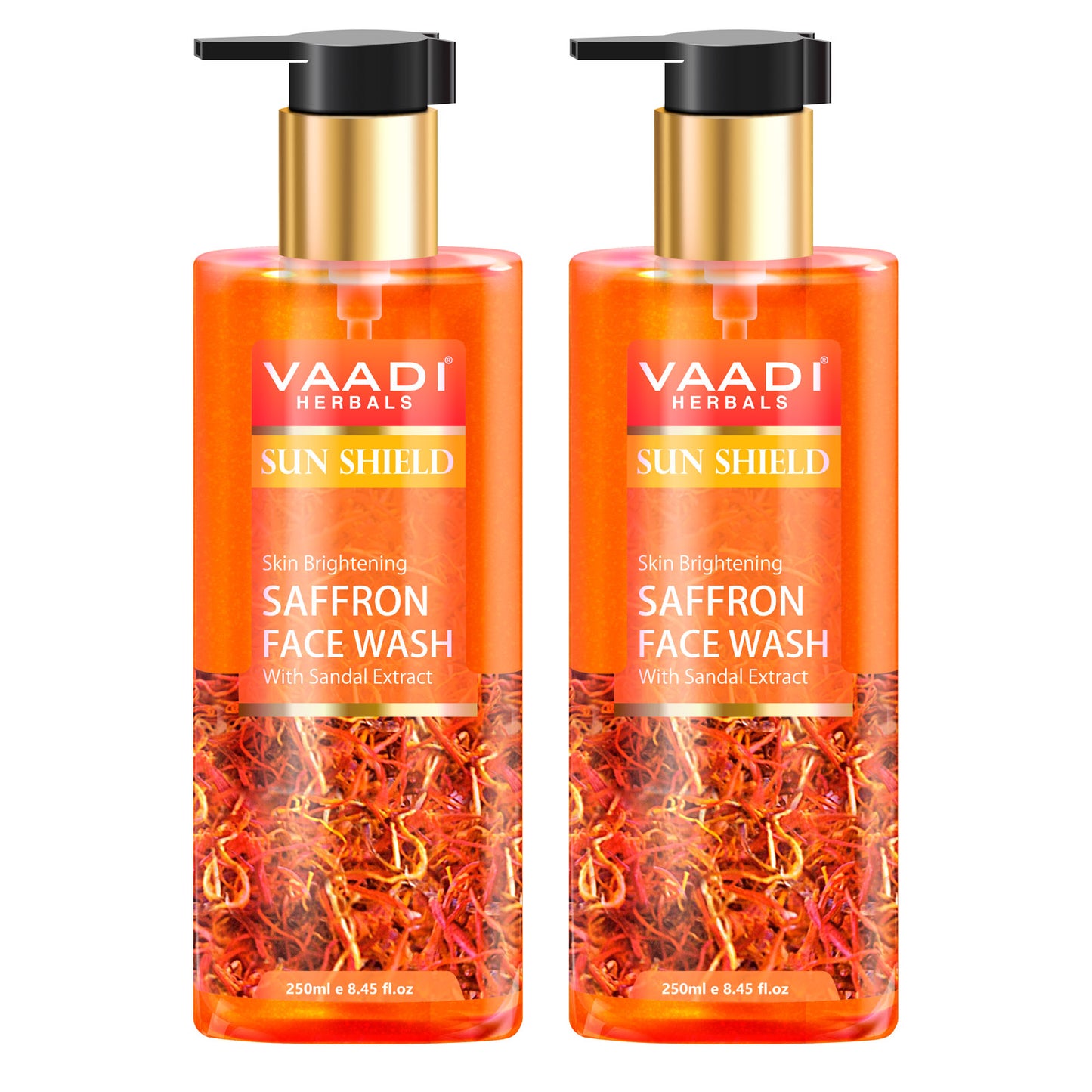 Skin Whitening Organic Saffron Face Wash with Sandalwood - Protects Skin from Sun - Lightens Pigmentation (2 x 250 ml / 8.5 fl oz )