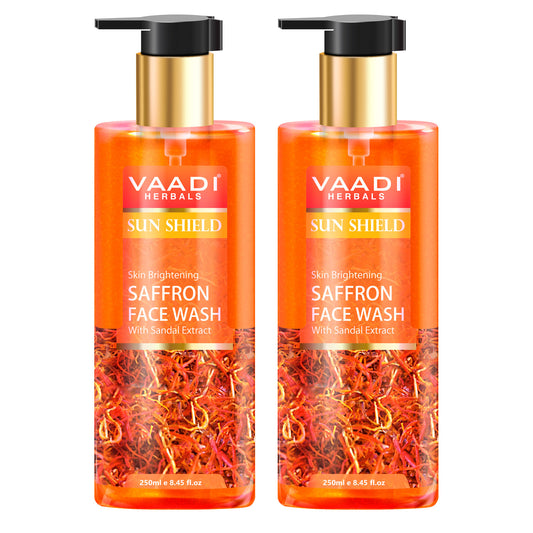 Skin Whitening Saffron Face Wash with Sandalwood - Protects Skin from Sun - Lightens Pigmentation  (2 x 250 ml / 8.5 fl oz )