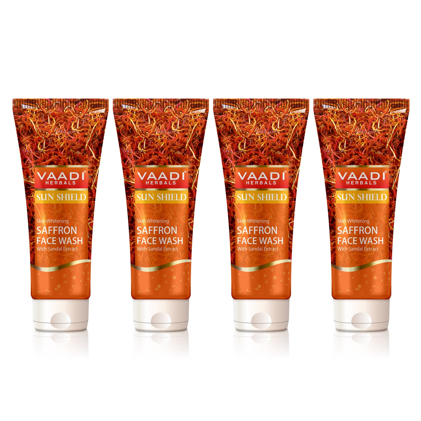 Skin Whitening Organic Saffron Face Wash with Sandalwood - Protects Skin from Sun - Lightens Pigmentation (4 x 60 ml/2.1 fl oz)