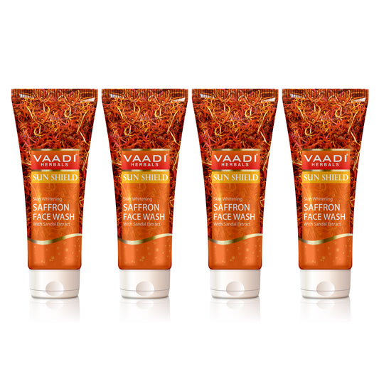 Skin Whitening Saffron Face Wash with Sandalwood - Protects Skin from Sun - Lightens Pigmentation (4 x 60 ml/2.1 fl oz)