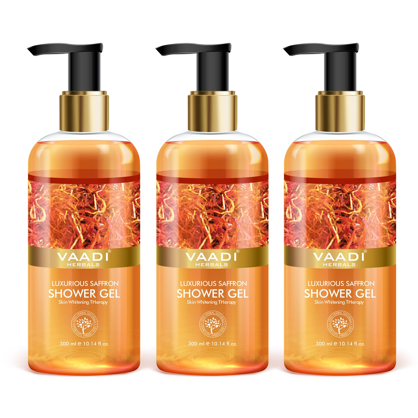Luxurious Saffron Shower Gel - Skin Lightening Therapy - Reduces Pigmentation Marks (3 x 300 ml / 10.2 fl oz)