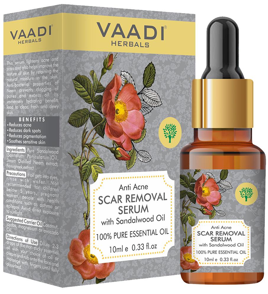 Scar Removal Serum (Pure Mix of Sandalwood Oil, Steam Distilled Neem & Fenugreek Extract) - Reduces Acne, Dark Spots & Pigmentation (10 ml/ 0.33 oz)
