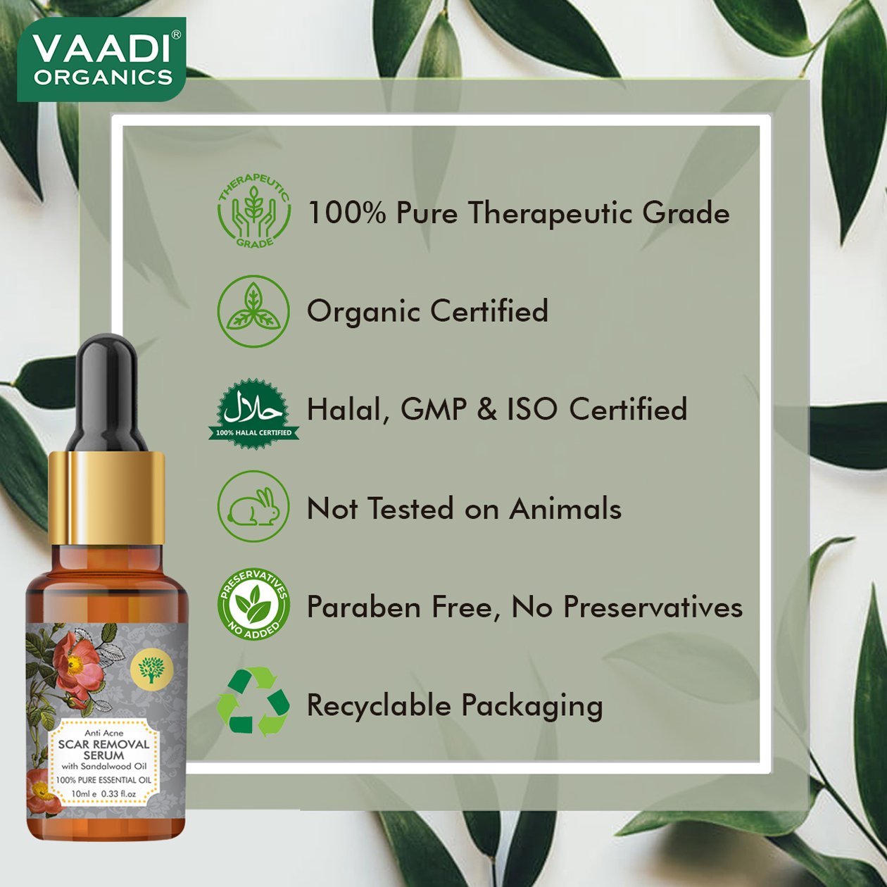 Scar Removal Serum (Pure Mix of Sandalwood Oil, Steam Distilled Neem & Fenugreek Extract) - Reduces Acne, Dark Spots & Pigmentation (10 ml/ 0.33 oz)