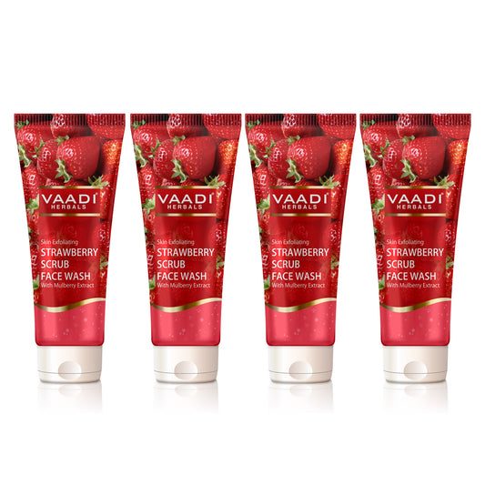 Skin Exfoliating Strawberry Scrub Face Wash with Mulberry Extract - Removes Dead Skin Deeply Nourishes Skin ( 4 x 60ml/ 21.1 fl oz)