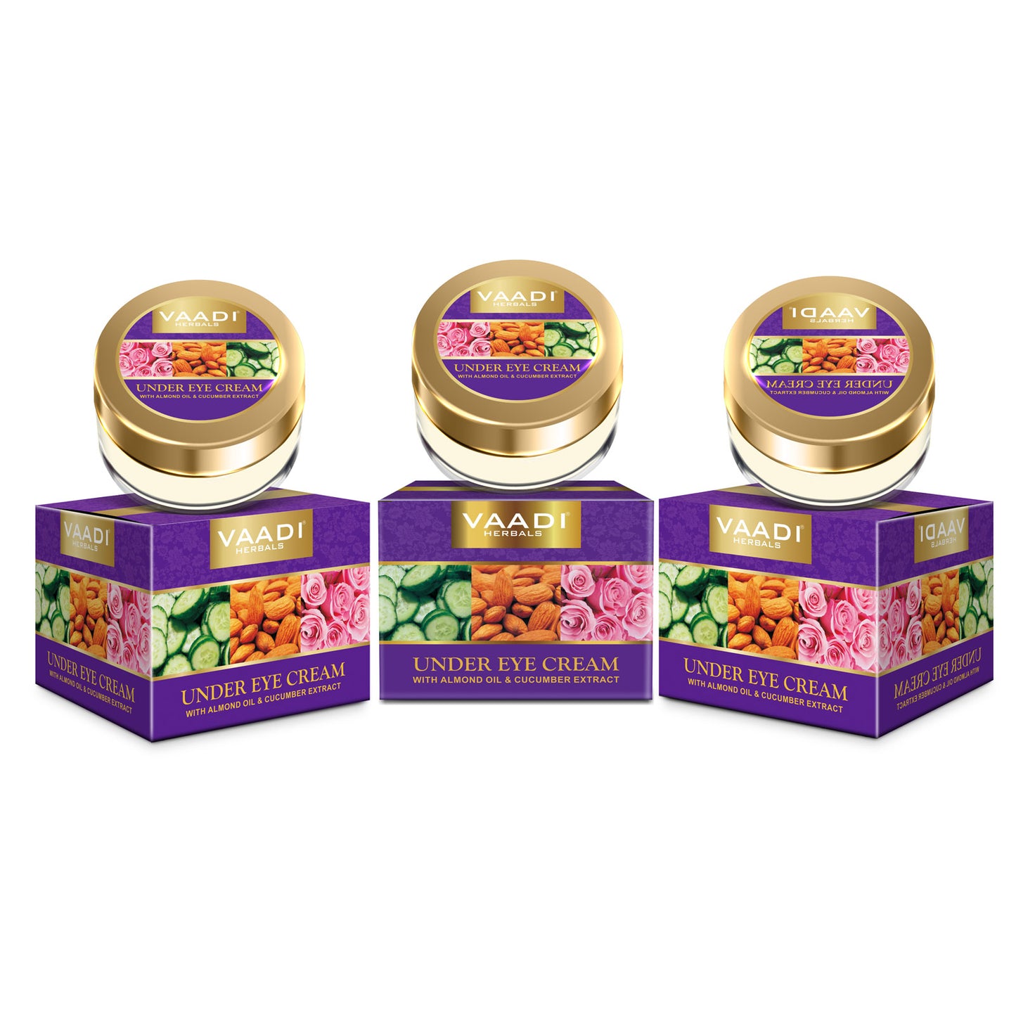 Under Eye Cream with Almond Oil & Cucumber Extract - Reduces Puffiness Keeps Skin Youthful (3 x 30 gms /1.1 oz)