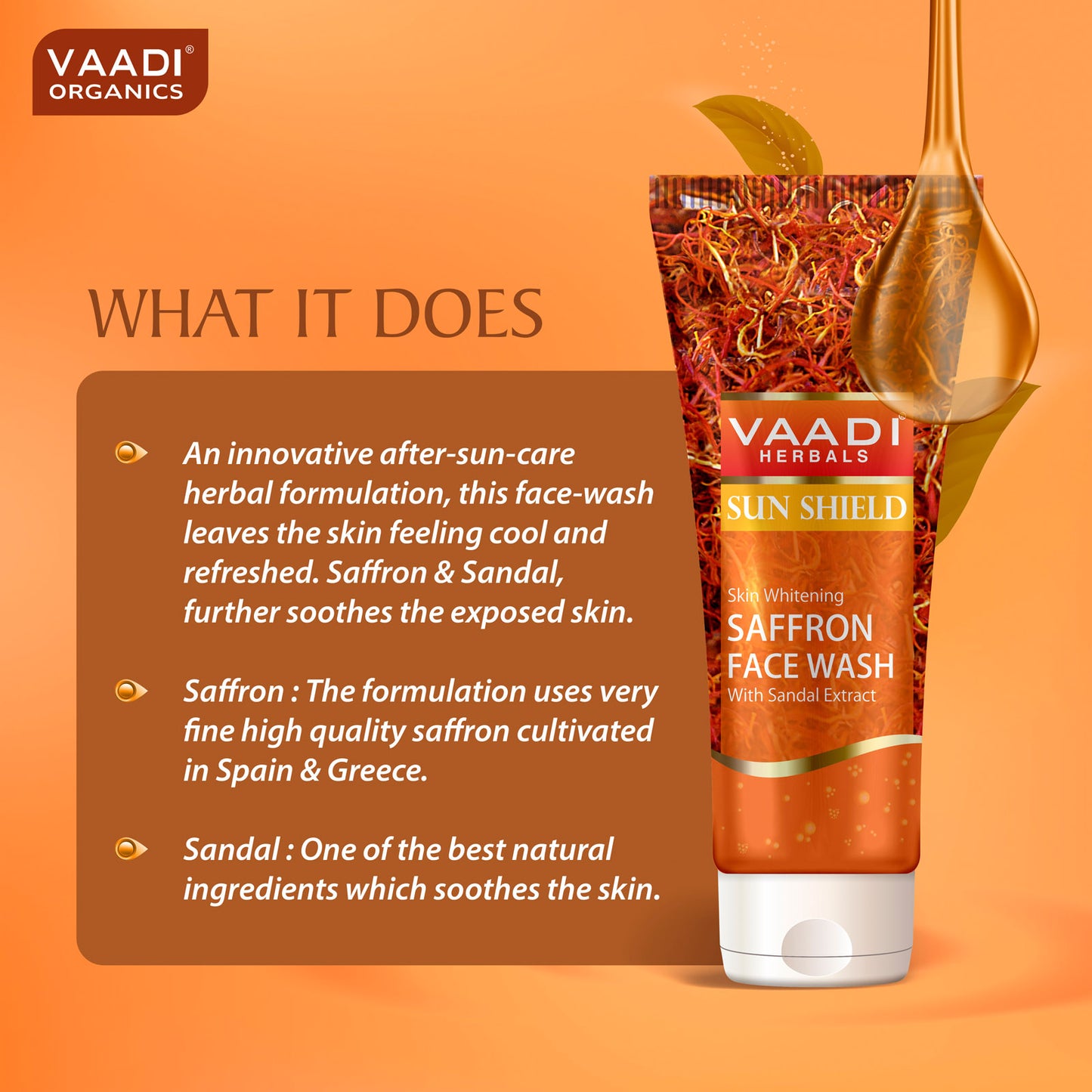 Skin Whitening Saffron Face Wash with Sandalwood - Protects Skin from Sun - Lightens Pigmentation (60 ml/2.1 fl oz)