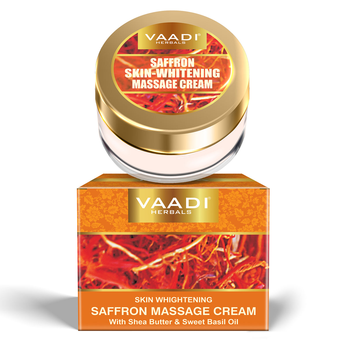 SAFFRON SKIN WHITENING MASSAGE CREAM WITH SHEA BUTTER & SWEET BASIL OIL  (25 gms/0.9 oz)