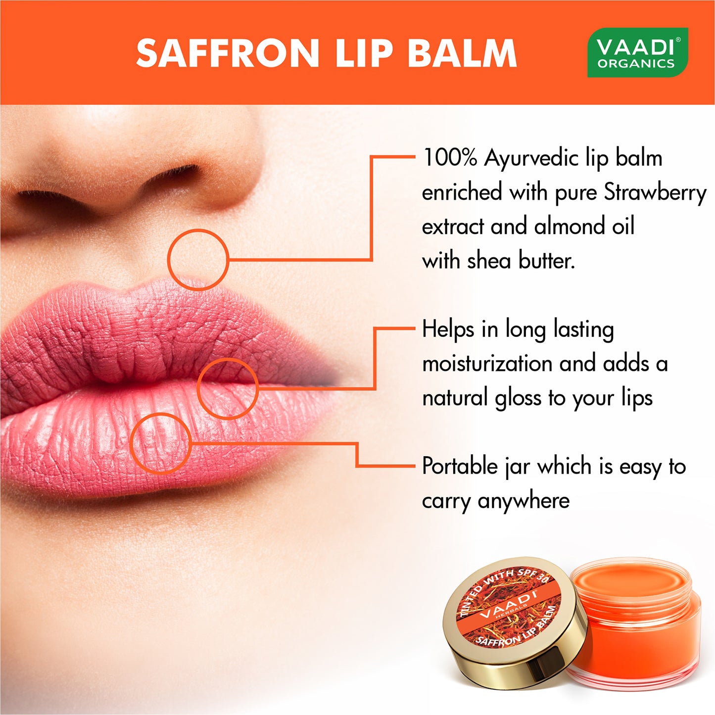 Tinted Saffron Lip Balm with SPF30 for Dry, Chapped & Sun Damaged Lips (10 gms / 0.4 oz)