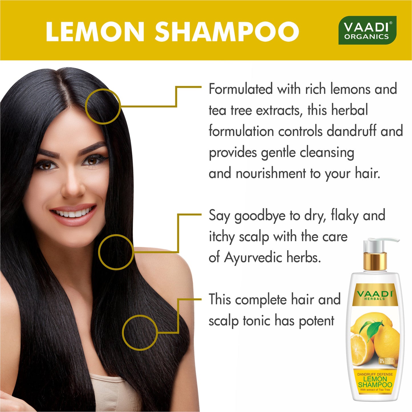 Dandruff Defense Lemon Shampoo with Tea Tree Extract - Disinfects Scalp Prevents Hairfall (350 ml/ 12 fl oz)
